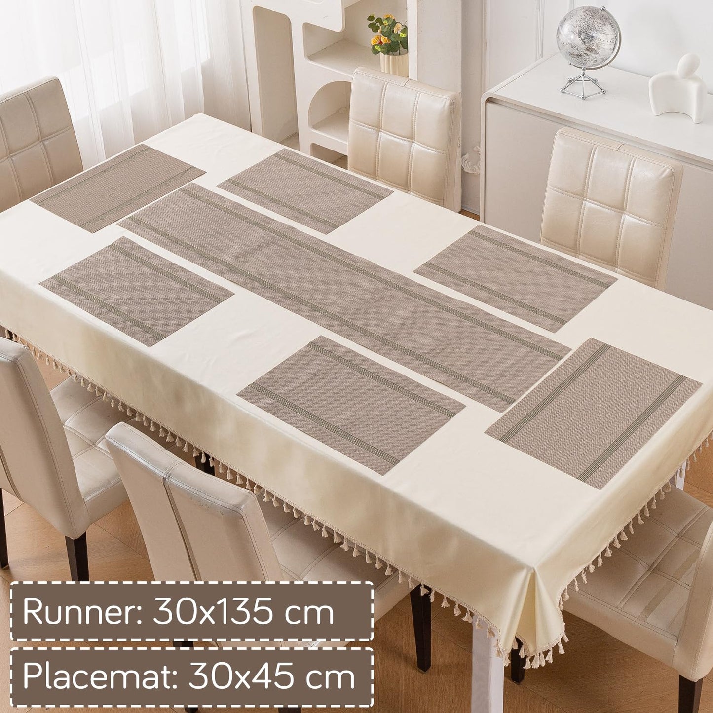 Chevron Stripes PVC Mats for Dining Table - Taupe Brown