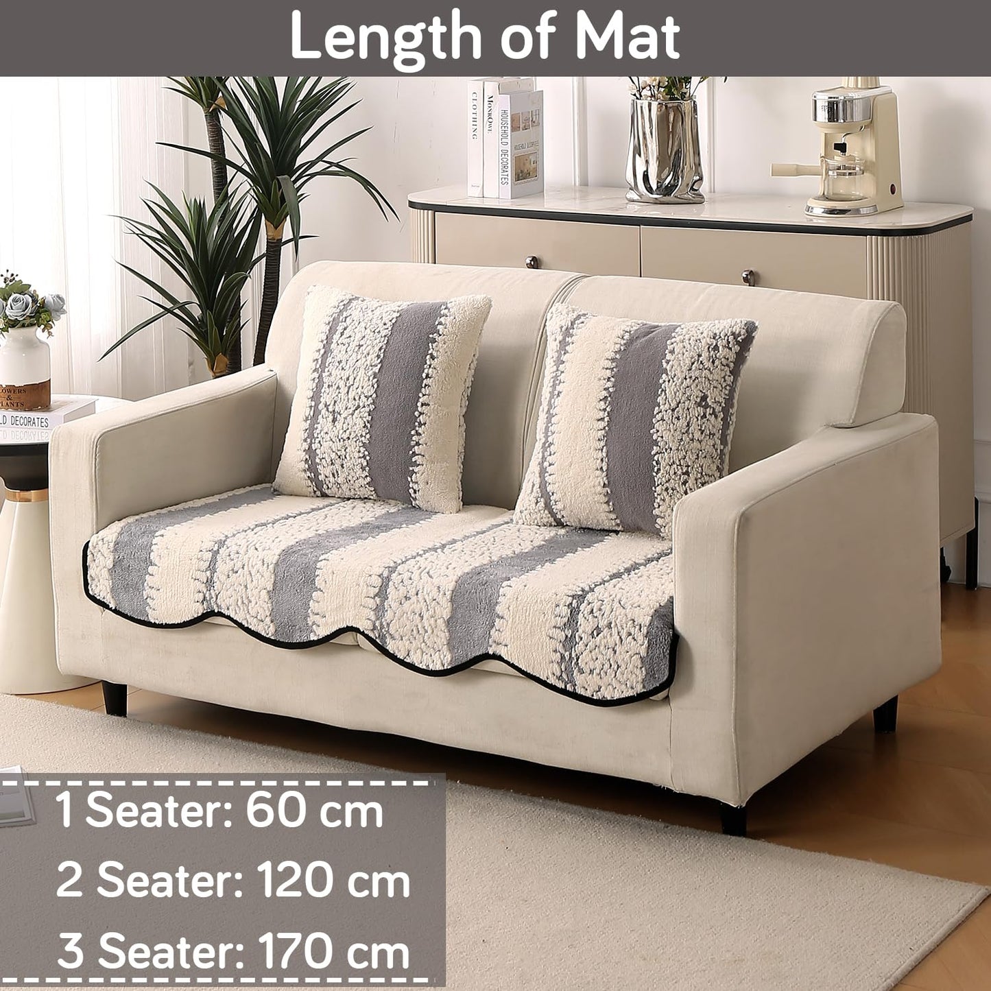 Luxury Wavy Anti Slip Plush Sofa Cover Mat, Pewter Grey