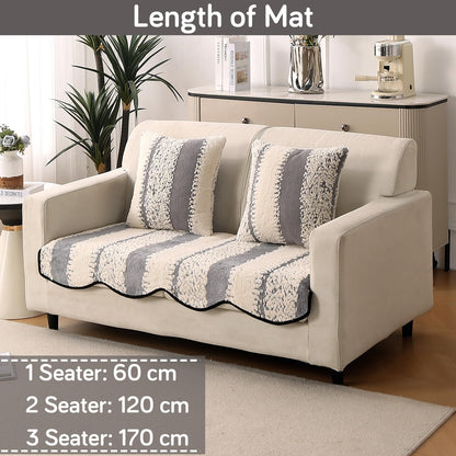 Luxury Wavy Anti Slip Plush Sofa Cover Mat, Pewter Grey