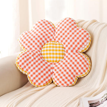 HOKIPO Checkered Daisy Flower Cushion for Sofa & Bed, 49 cm, Red