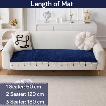 Serenity Tassel Chenille Sofa Cover with Tassel – Sapphire Navy