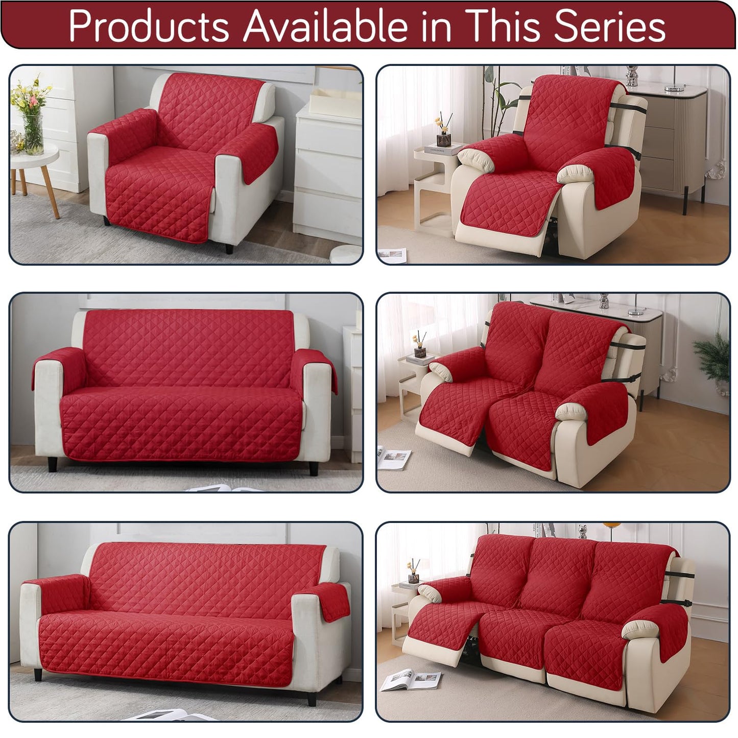 UrbanQuilt Recliner Sofa Slipcover Mat with Dual Belt for 1/2/3 Seater - Scarlet Red