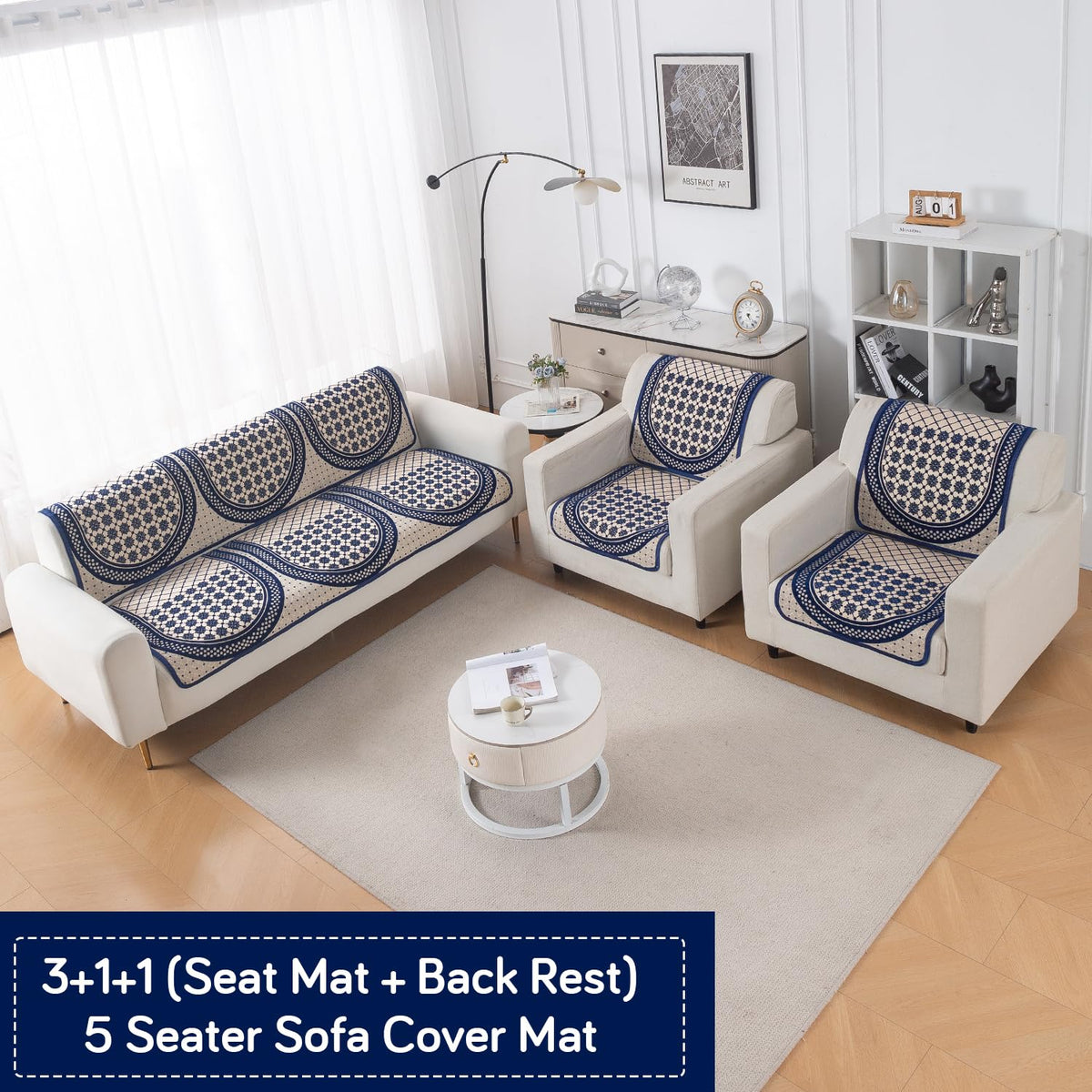 Woven Edit Chenille Jacquard Reversible 5-Seater Sofa Cover (3+1+1), Indigo Heritage