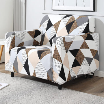 Grey Brown Geometric stretchable single sofa cover​