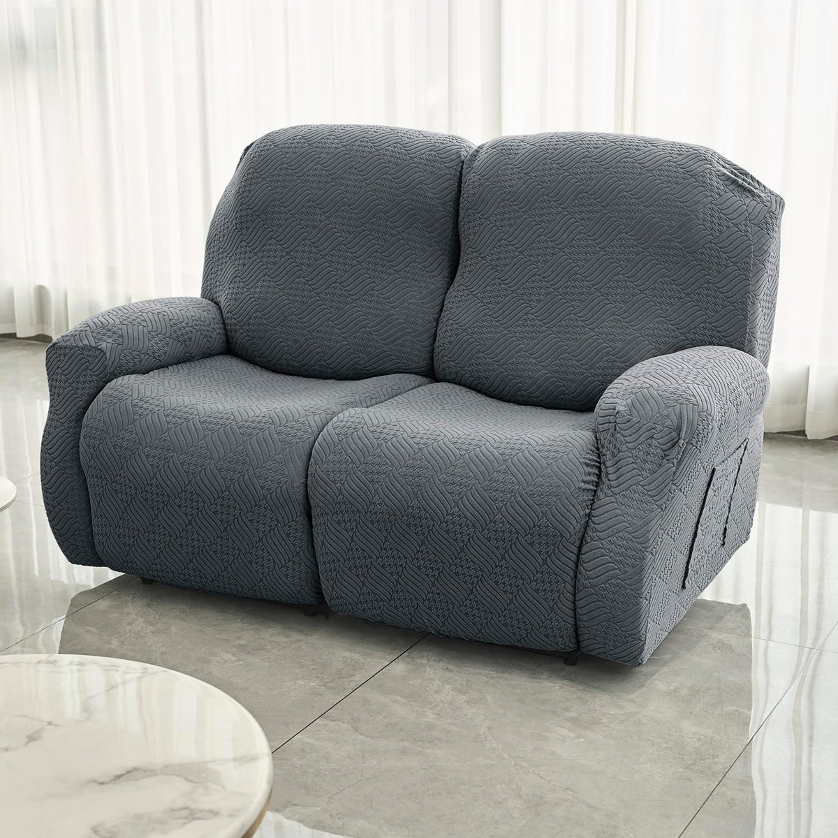 Buy Dark Grey Colour Jacquard 2 Seater Recliner Sofa Cover