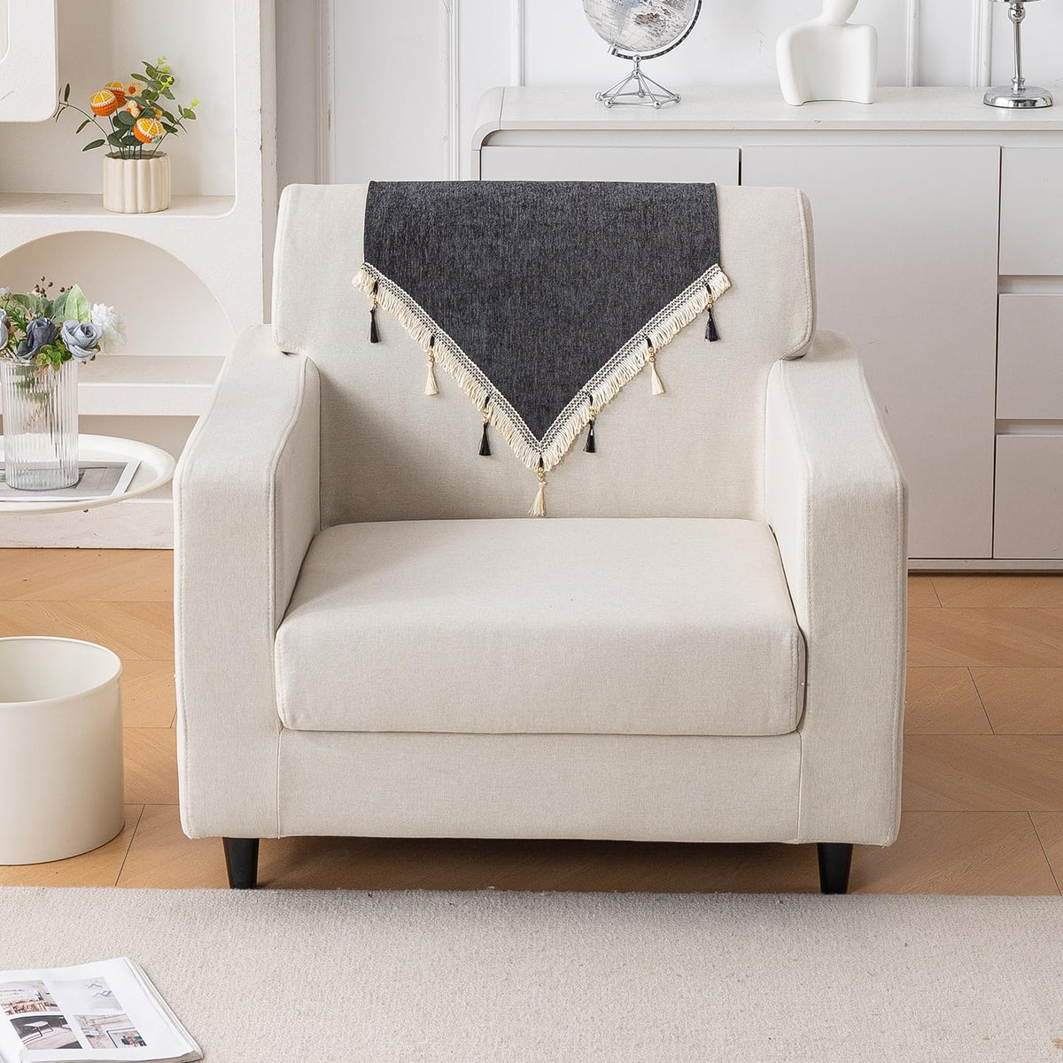 Serenity Tassel Chenille Sofa Cover with Tassel – Midnight Graphite