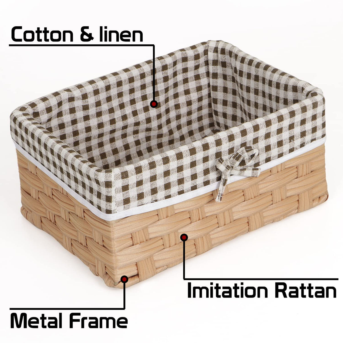 Handwoven Imitation Rattan Wicker Rectangular Basket For Home, Office, Wardrobe. Pack Of 3, Light Brown