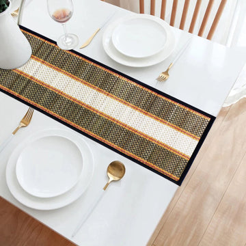 Buy Black Colour Eco-friendly Heat Resistant Handmade Madurkathi Dining Table Runner - HOKIPO | Har Ghar ka Humsafar
