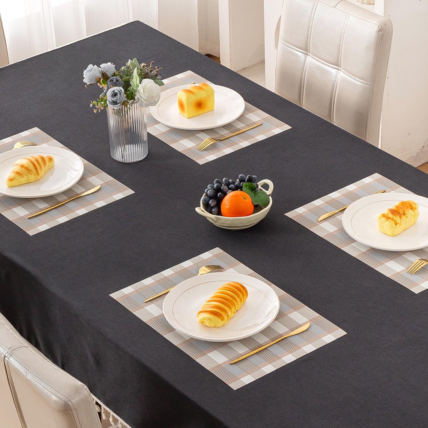 Classic Checks PVC Washable Mats for Dining Table - Stone Brown