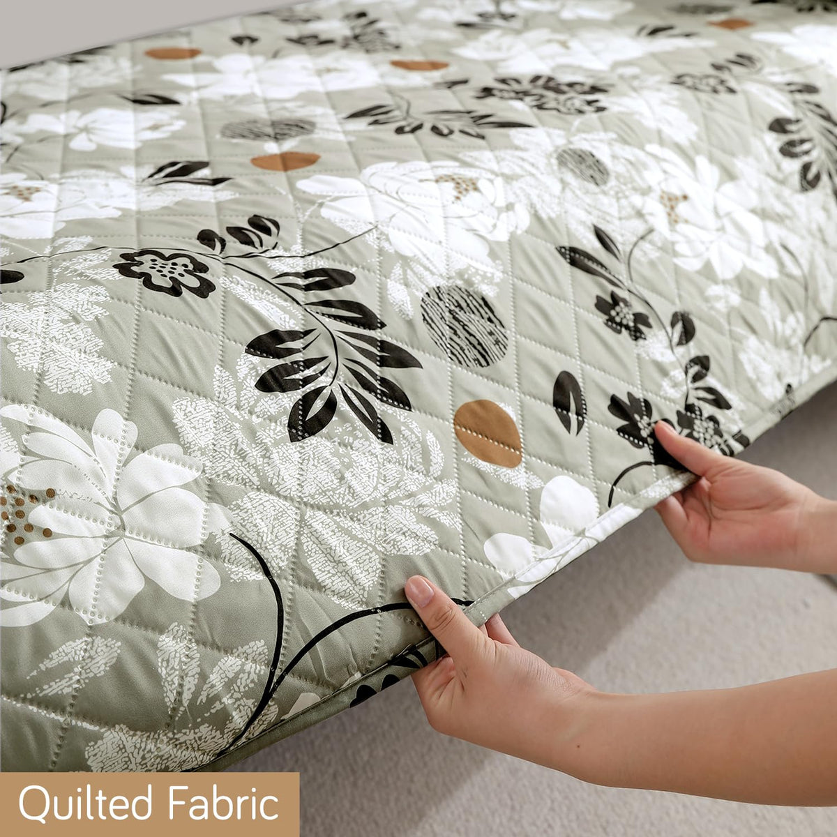 Waterproof Printed Quilted Quick Dry L Shape Sofa Seat Cover Mat, Feather Brown Floral