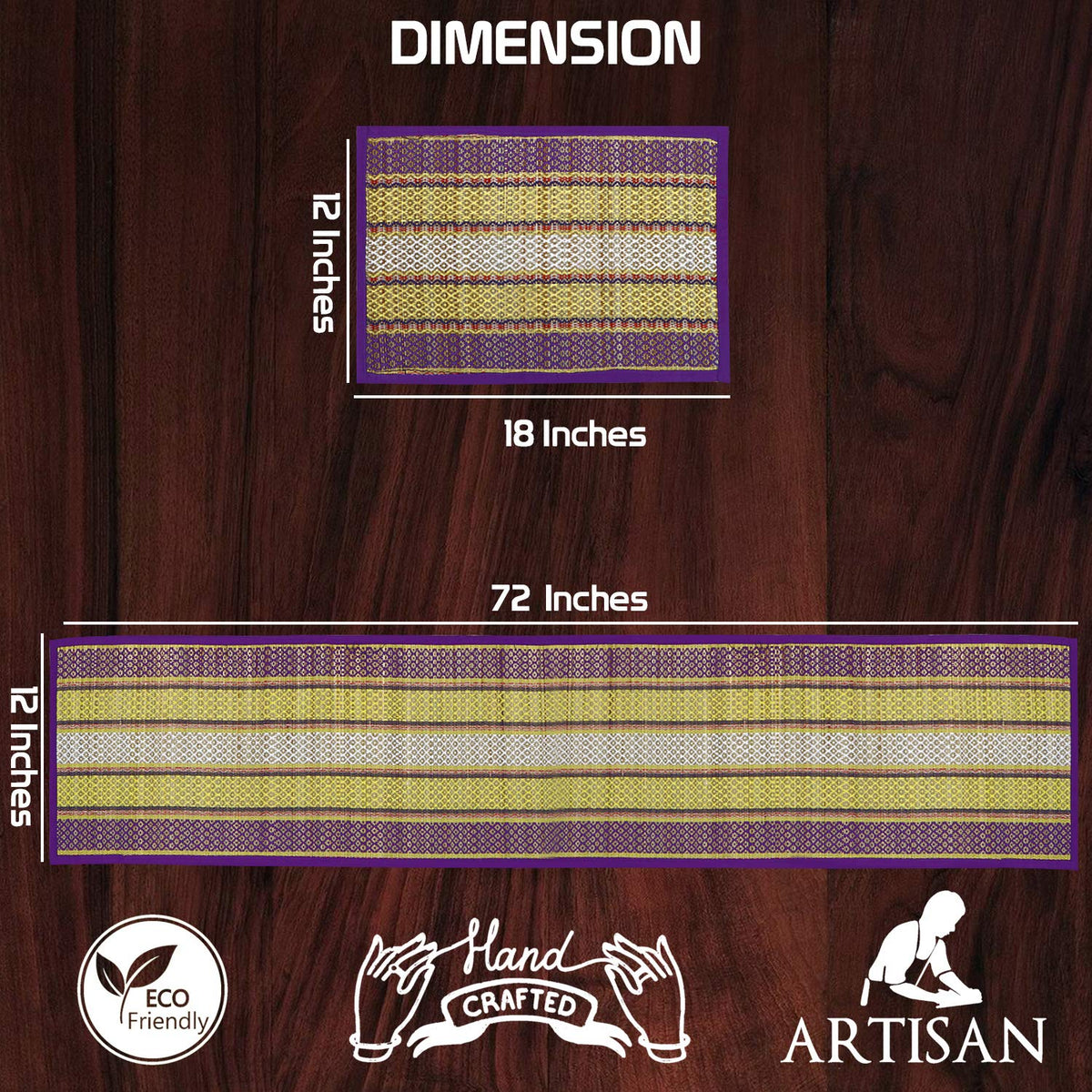 Handmade Madurkathi River Grass Dining Table Mats, Purple