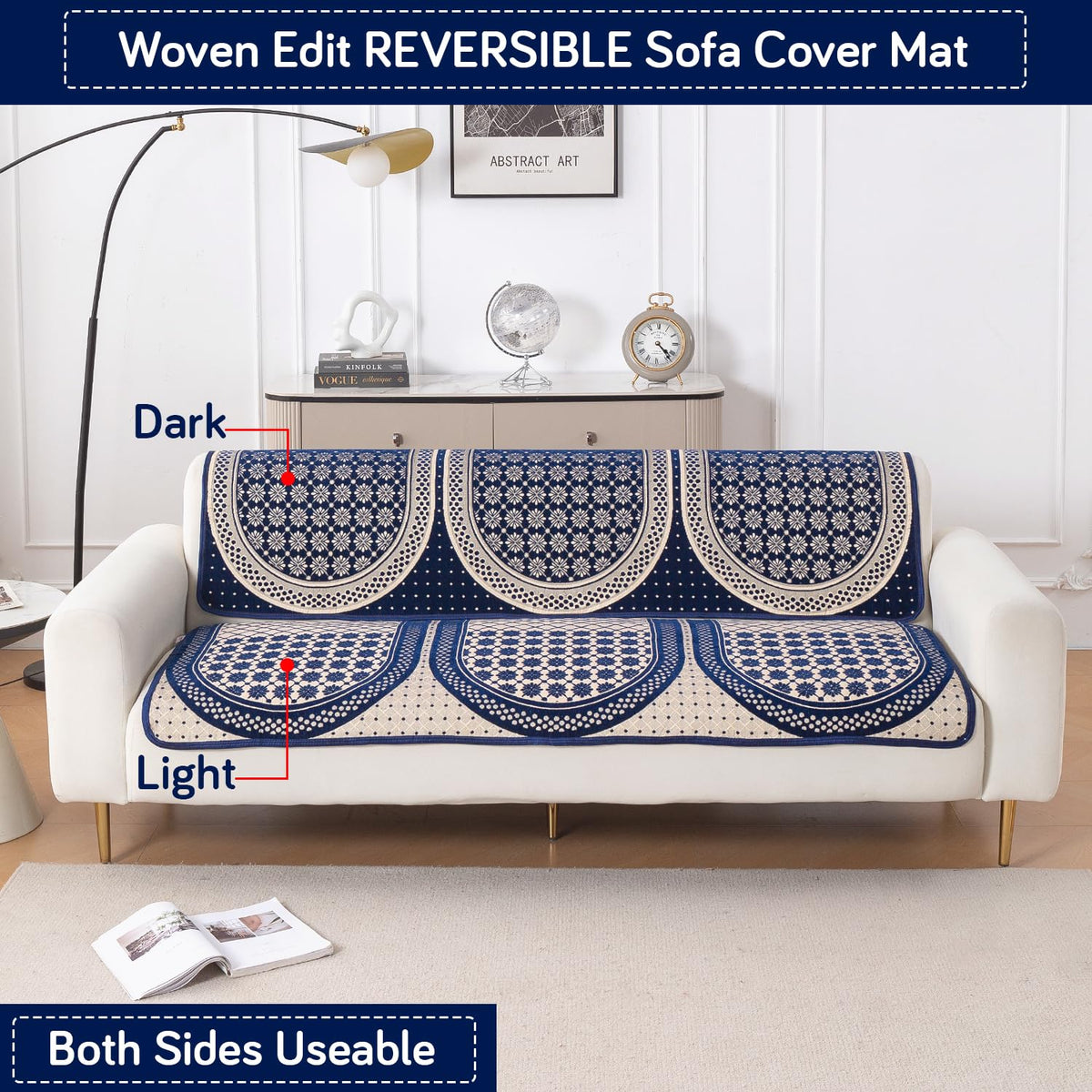 Woven Edit Chenille Jacquard Reversible 5-Seater Sofa Cover (3+1+1), Indigo Heritage