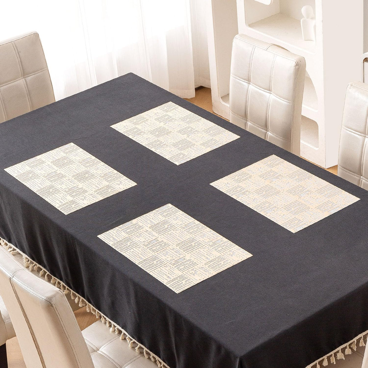 Metallic Glow Shining Mats for Dining Table, Tree Bark - Beige Gold