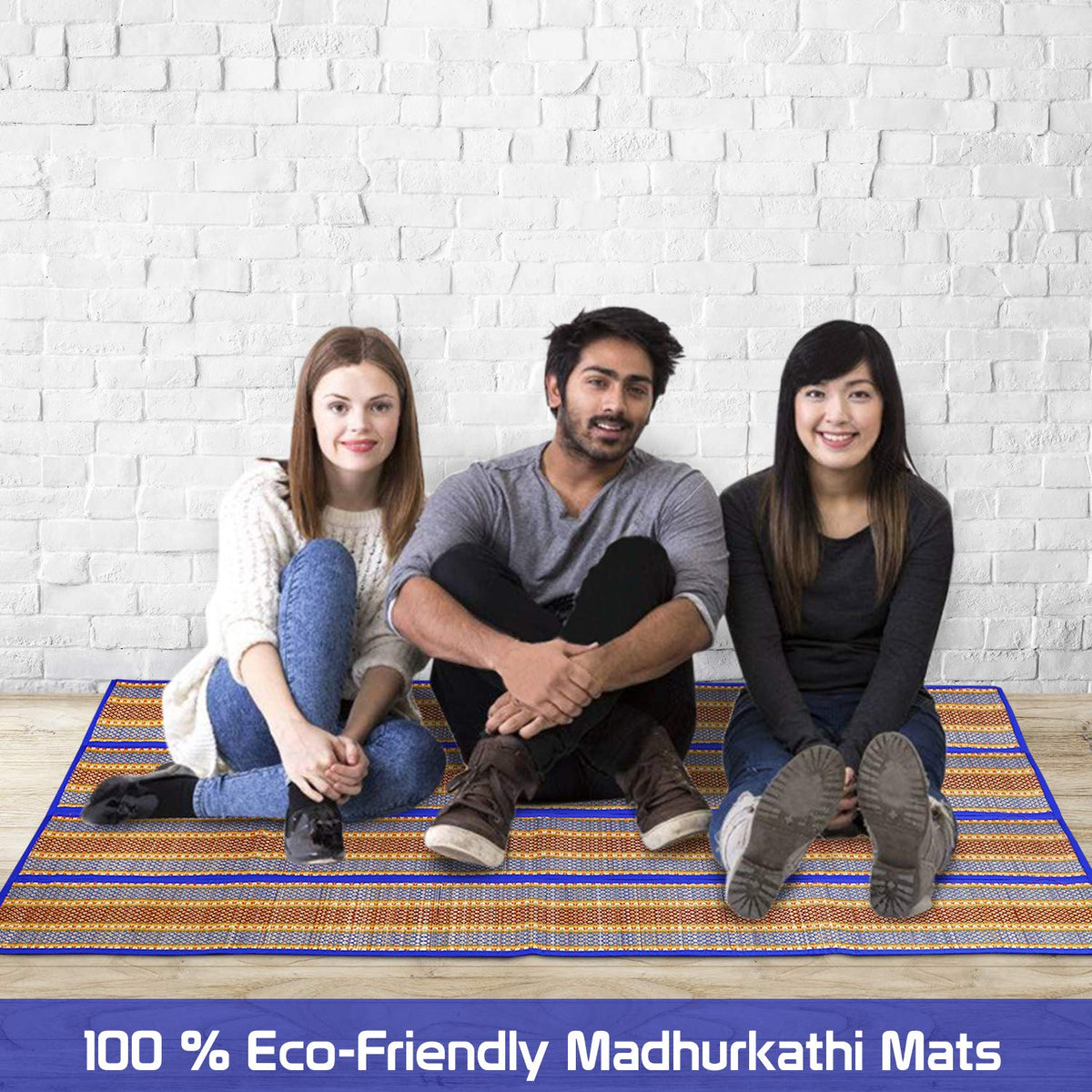 Eco-friendly Blue Madurkathi chatai mat  | HOKIPO