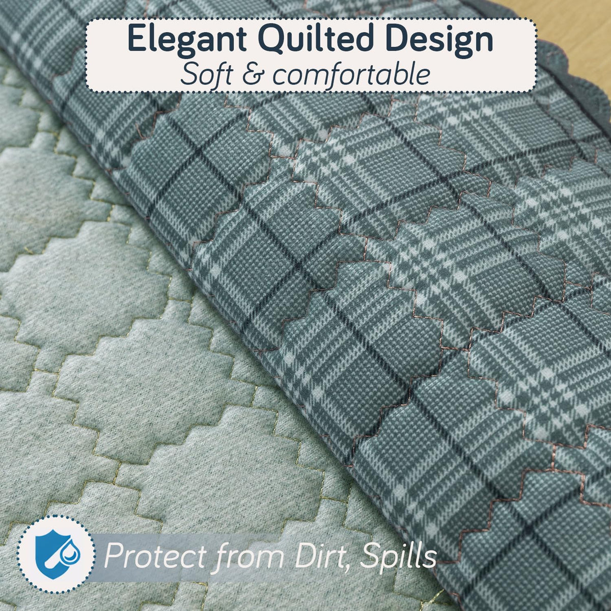 'Comfort Grid Series' Premium Quilted 5 (3+1+1) Seater Sofa Cover Set with Foam Filling | Gentle Blue