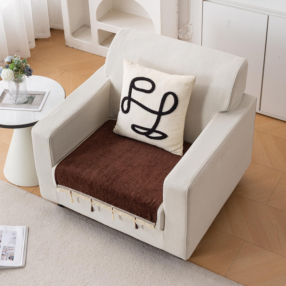 Serenity Tassel Chenille Sofa Cover with Tassel – Chestnut Luxe