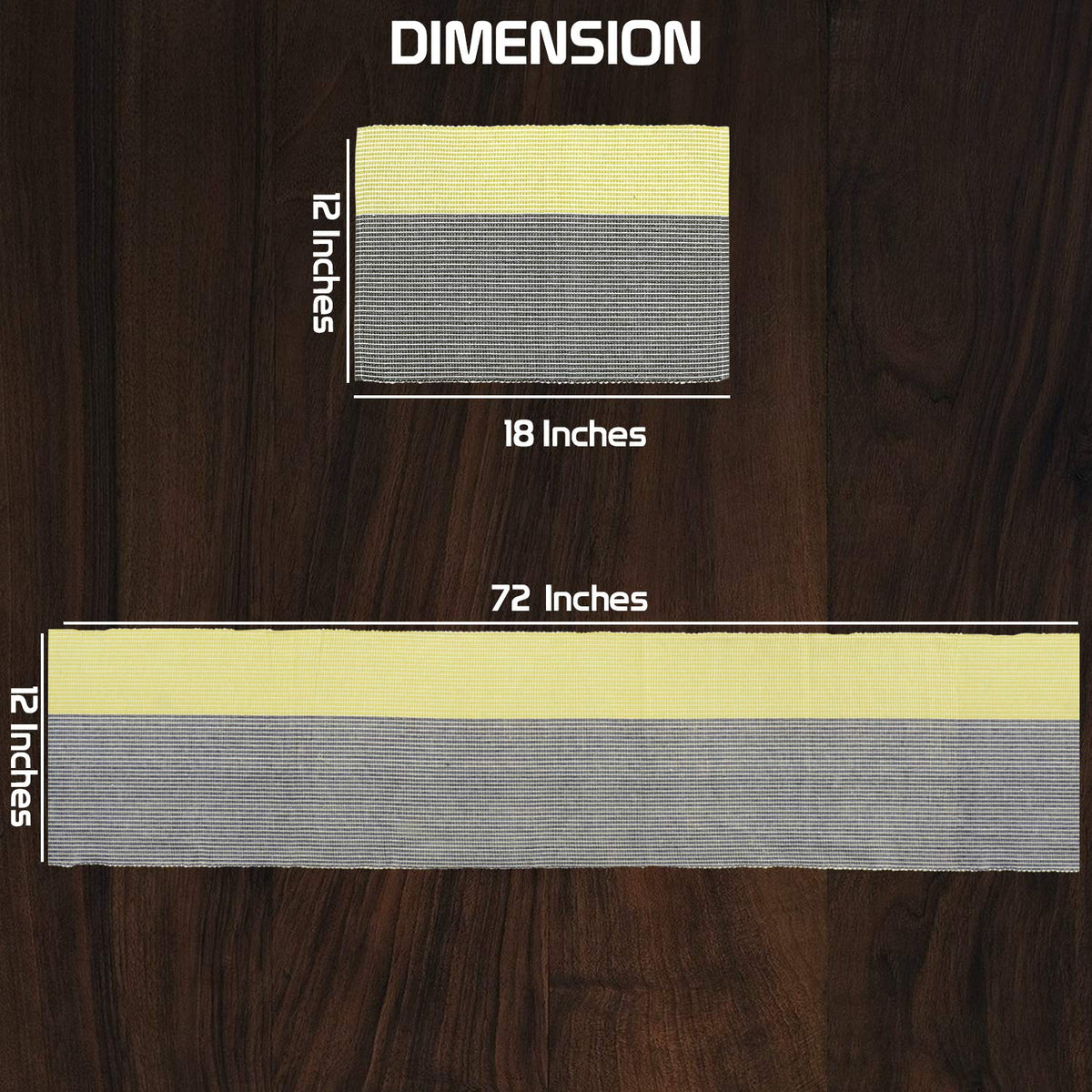 Ribbed Cotton Heat Resistant Dining Table Mat, Yellow & Grey