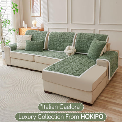 Italian Caelora Luxury Jacquard Plush L Shape Sofa Cover Seat Mat - Sage Green