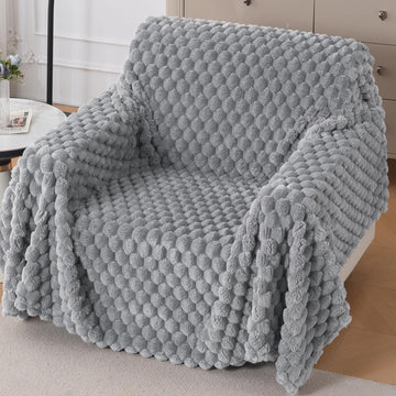 Luxury Rabbit Wool Plush Sofa Throw, Moon Grey