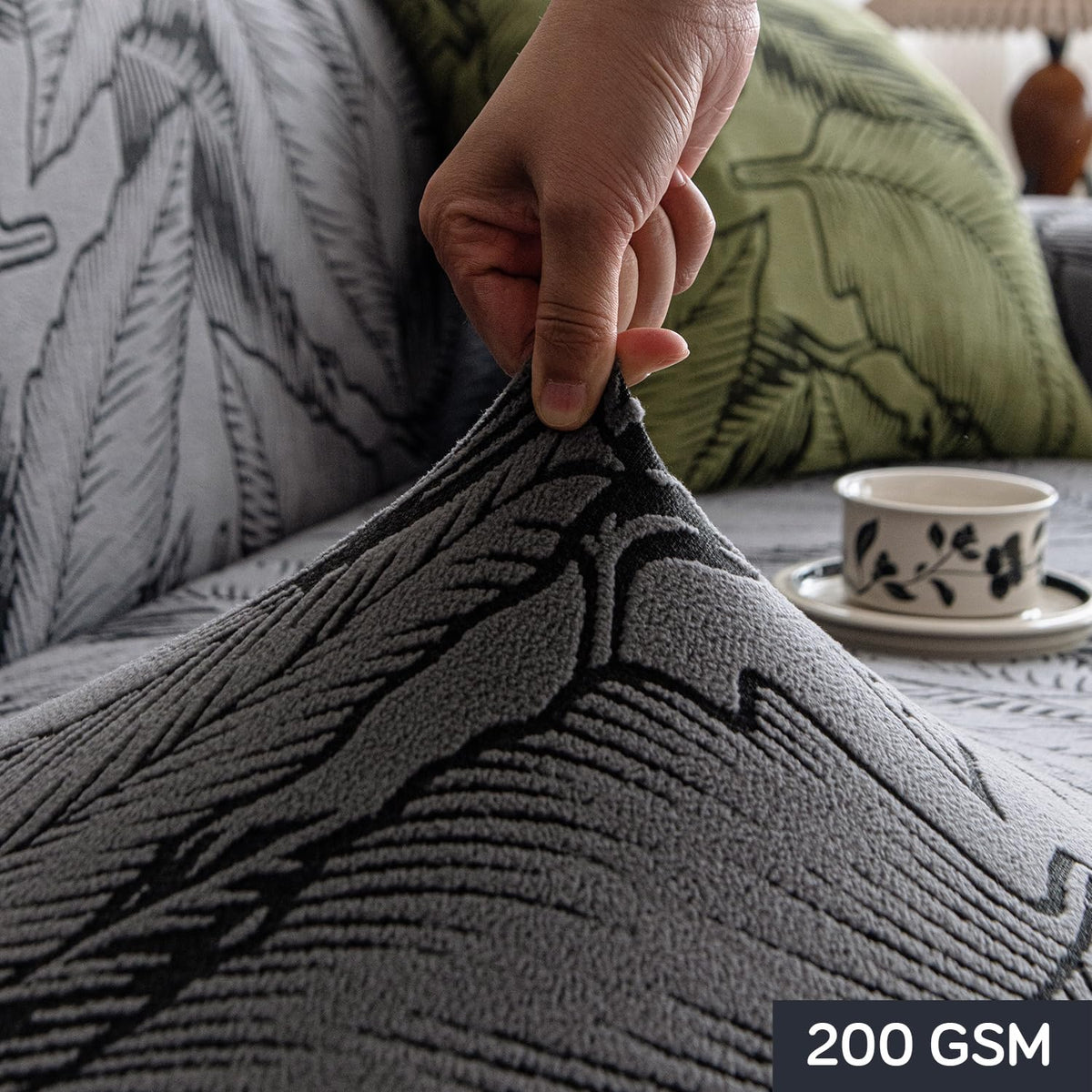 Buy shadow grey colour dual tone series 200 GSM knitting jacquard sofa cover | HOKIPO