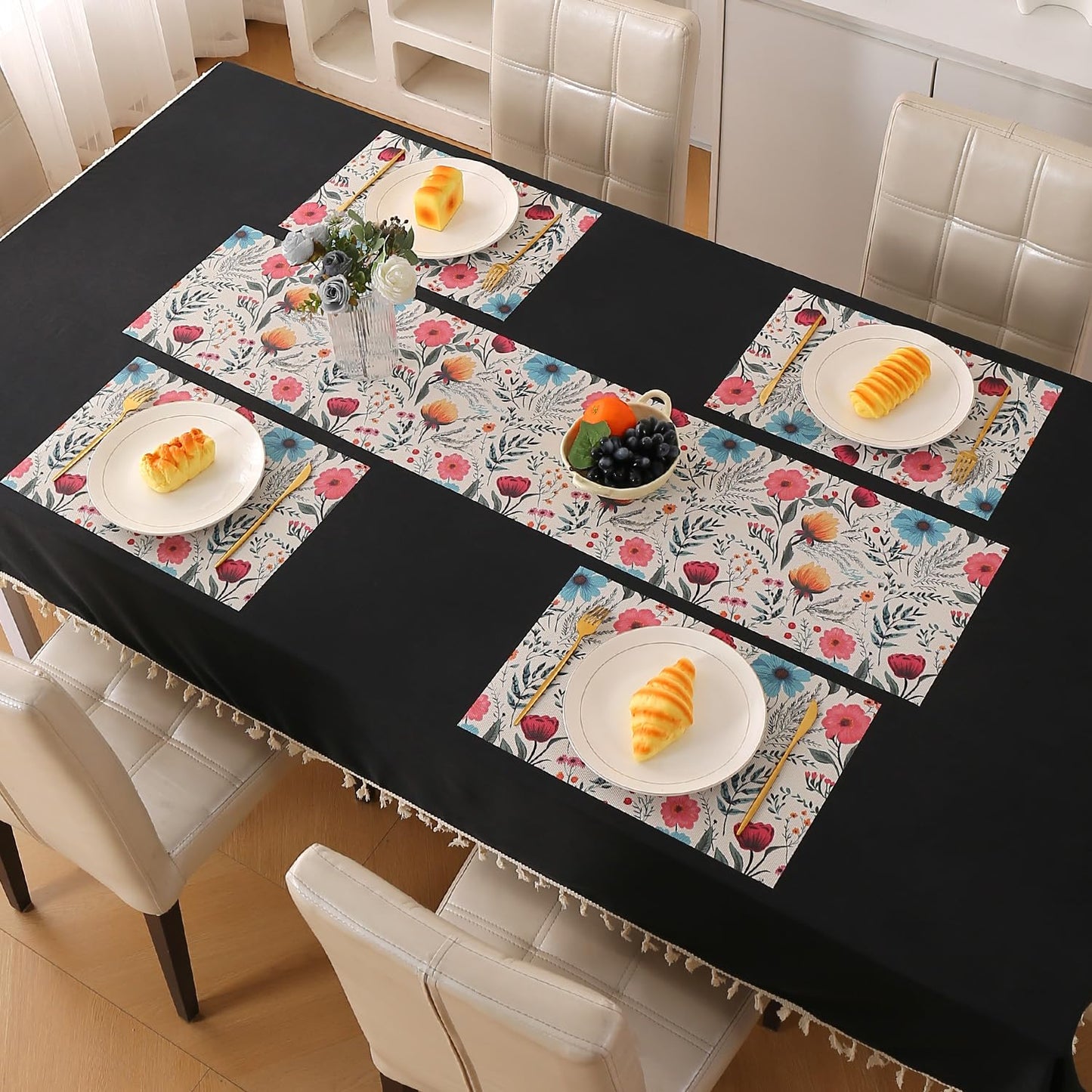 Artistic Flora PVC Washable Mats for Dining Table - Cosmos