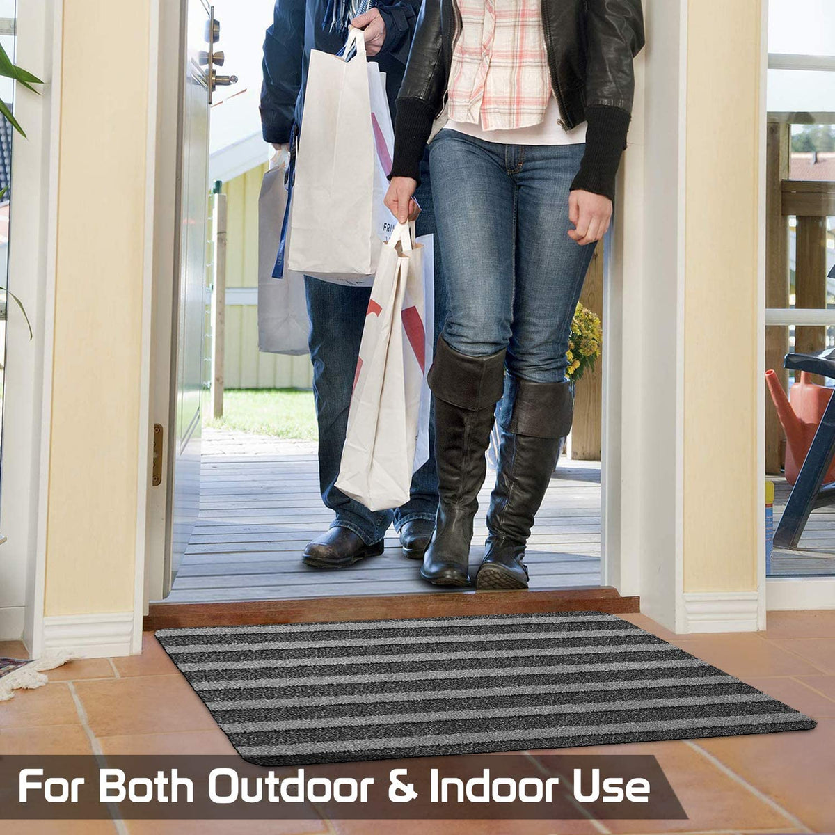 Rubber Back Rectangular Door Mats For Entrance Big Size, 48X78 Cm, Grey