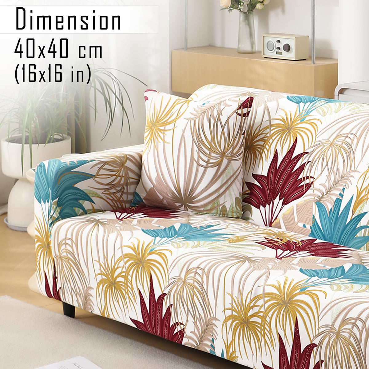 Cane Beige Ferns Printed zippered sofa pillow covers Set of 2
