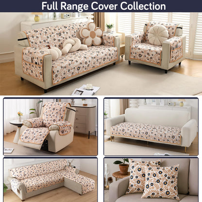 Printed Quilted Sofa Cover Mats,Light Peach Candytuft