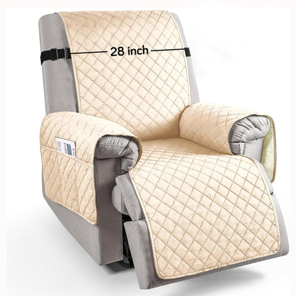 Quilted Recliner Chair Cover With Side Pockets for 1 Seater Sofa, Sand Brown