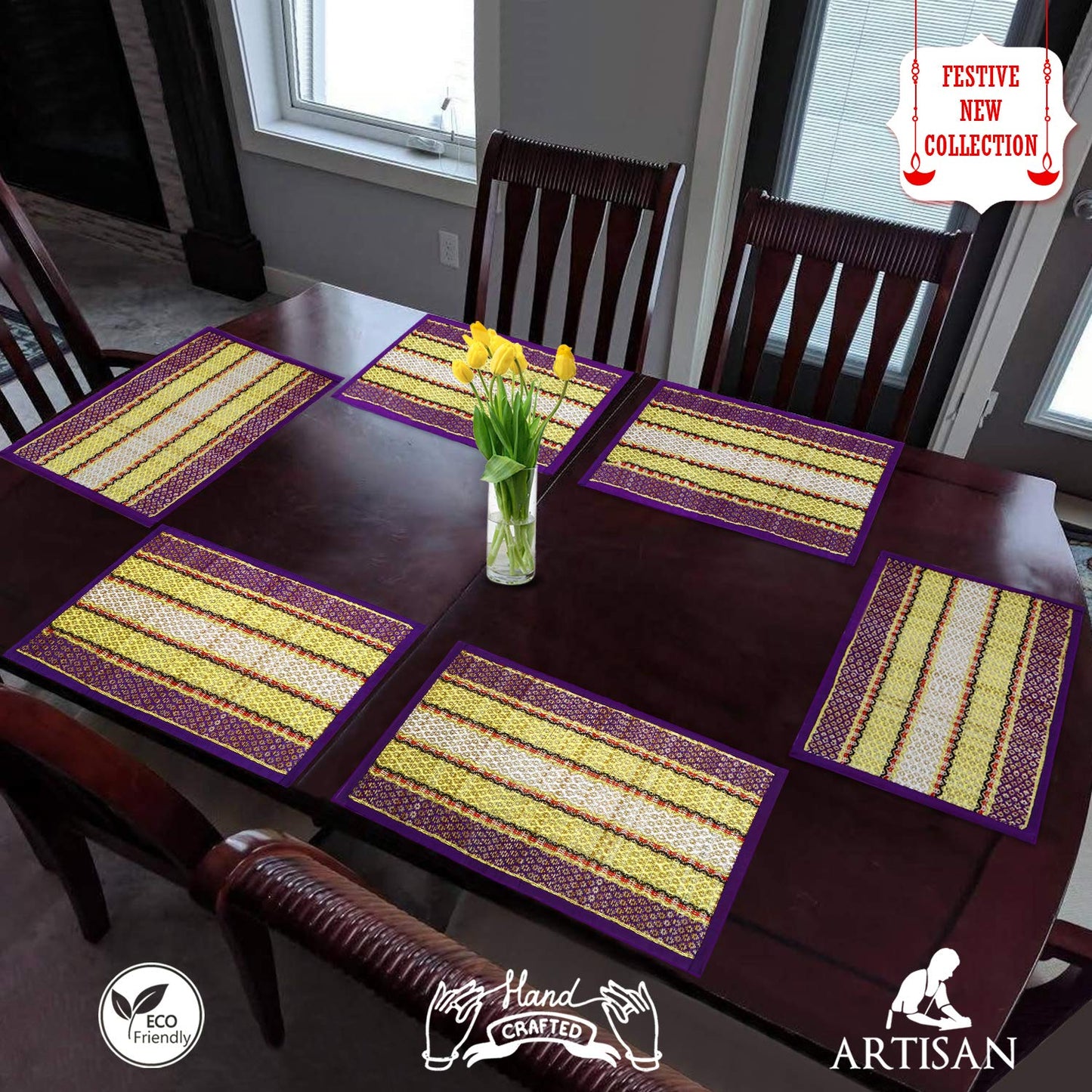Handmade Madurkathi River Grass Dining Table Mats, Purple