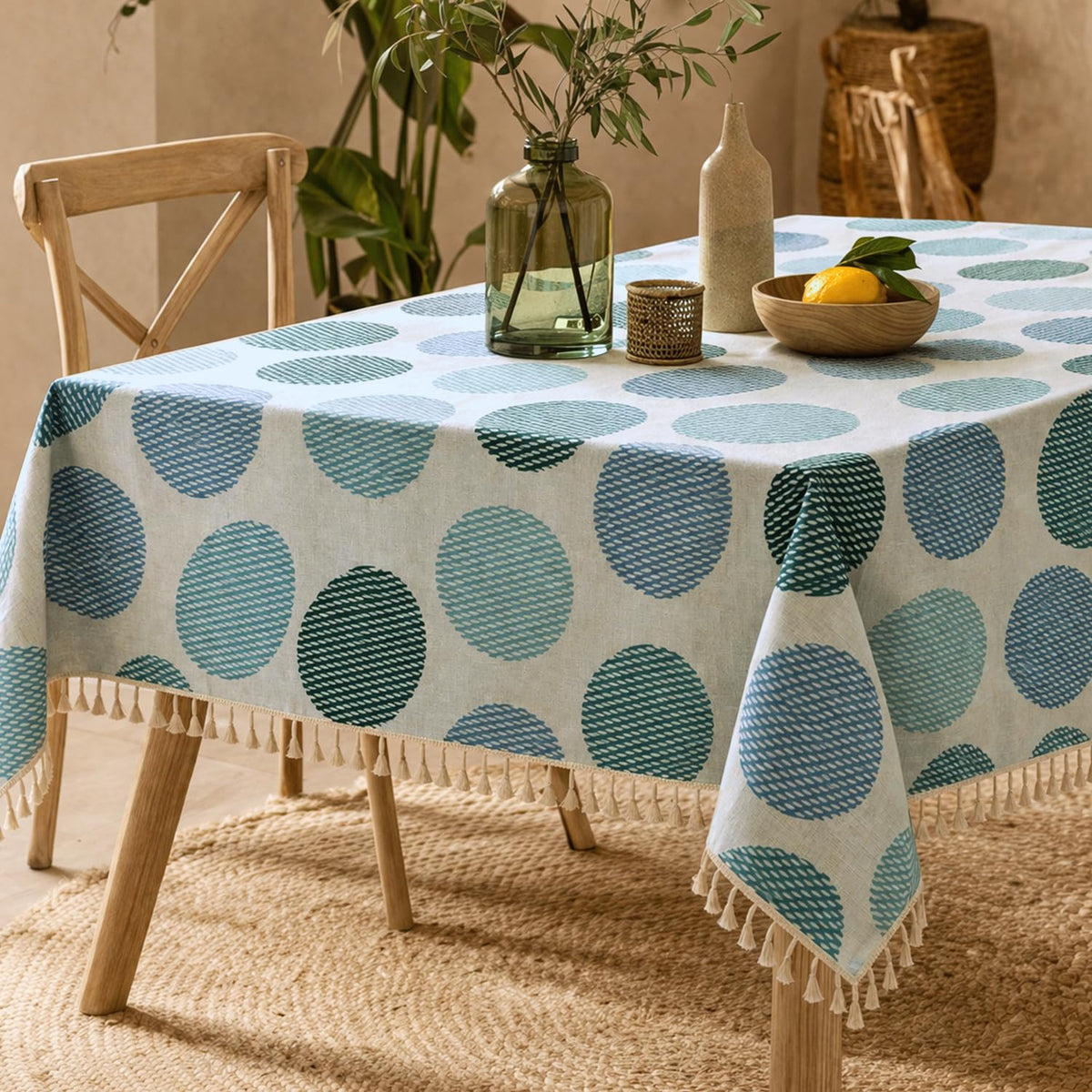 HOKIPO ShieldQuilt Table Cloth with Tassel Edge for 4/6 Seater, Arctic Circles - image 1