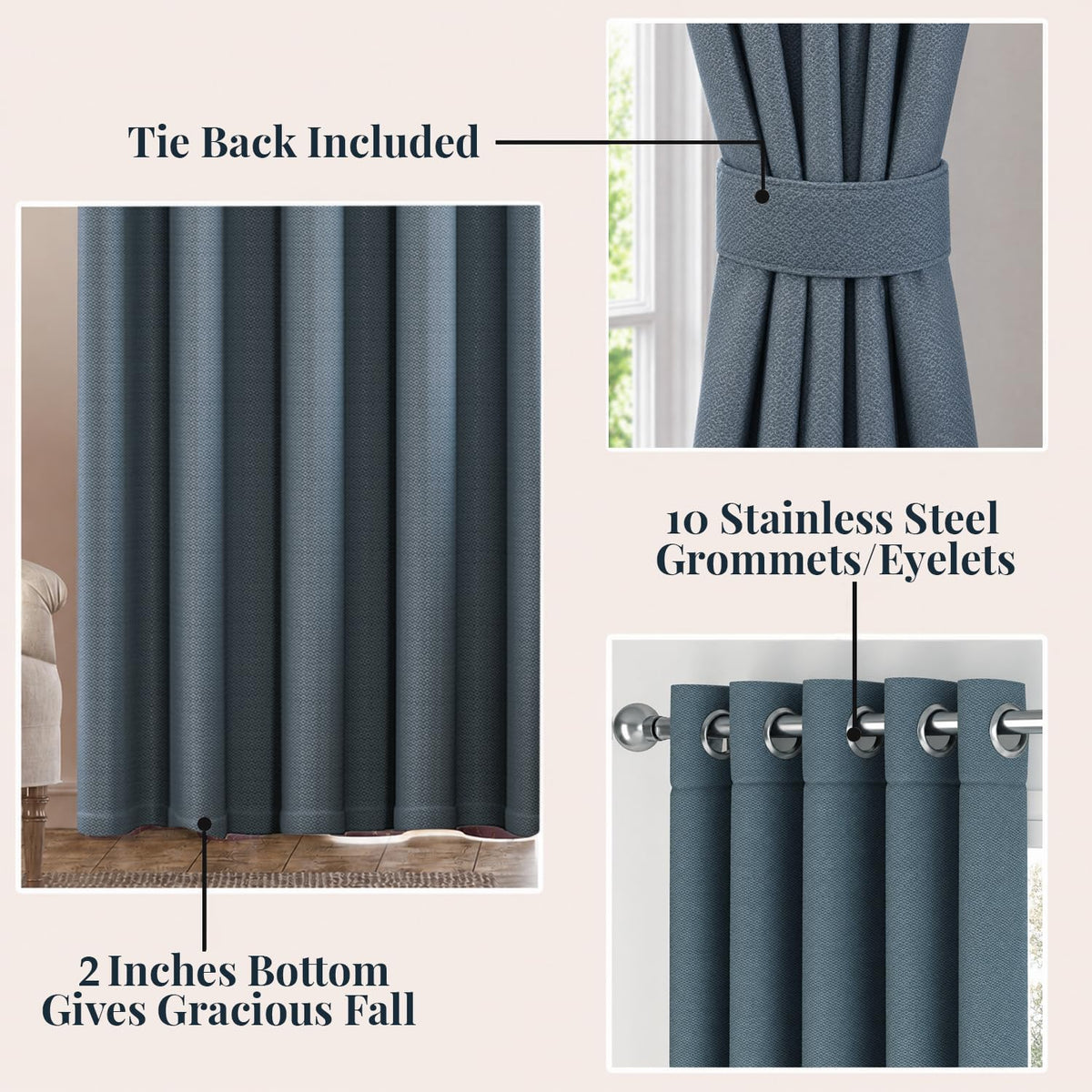 HOKIPO Horizon Dimout Eyelet Curtains, 7 Feet Long - Midnight Blue - image 4