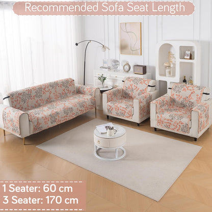 Easy Drape Reversible Quilted 5-Seater Sofa Cover (3+1+1), Peach Leaves