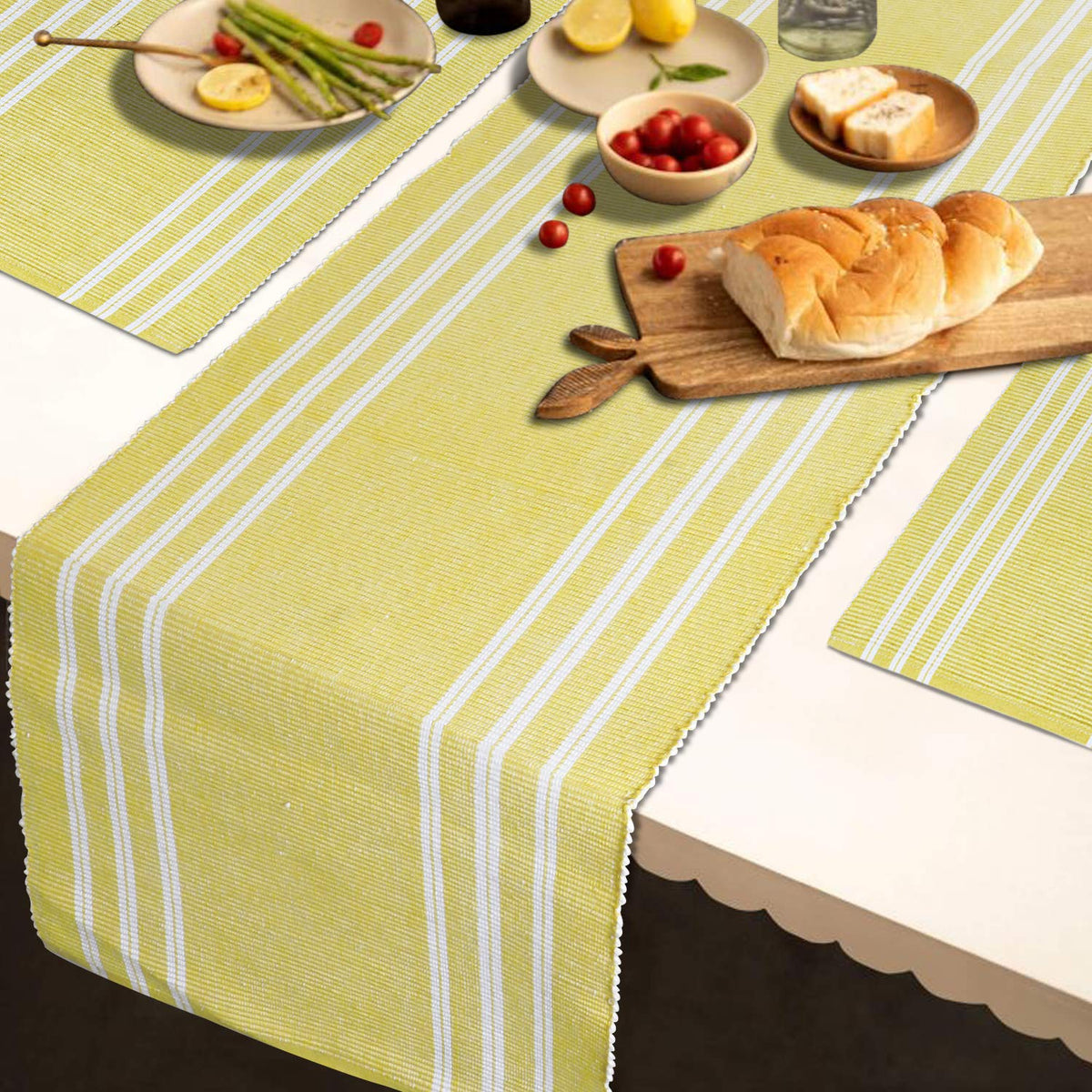Ribbed Cotton Heat Resistant Dining Table Mat, Yellow Striped