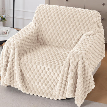 Luxury Rabbit Wool Plush Sofa Throw, Cream