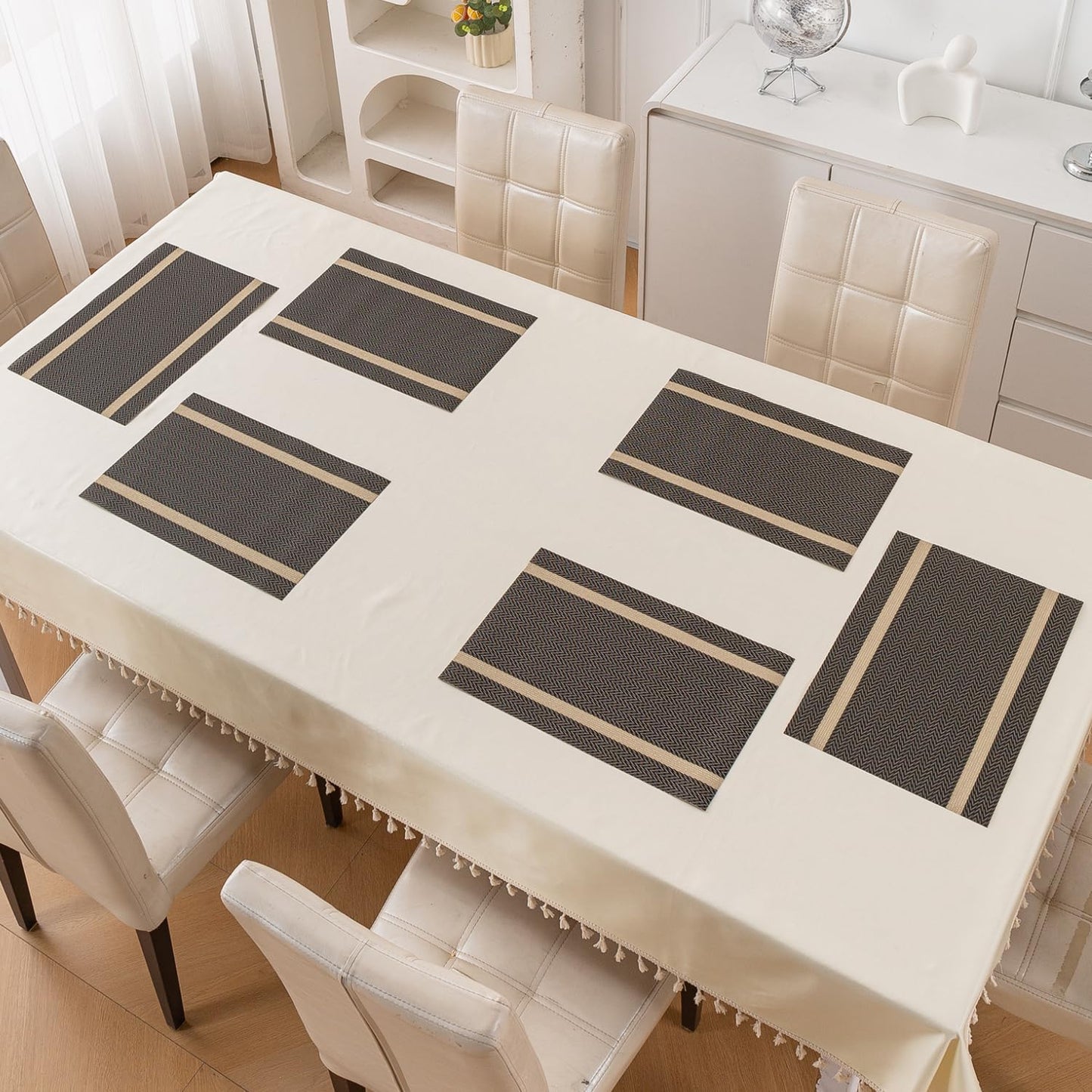 Chevron Stripes PVC Mats for Dining Table - Ebony Black