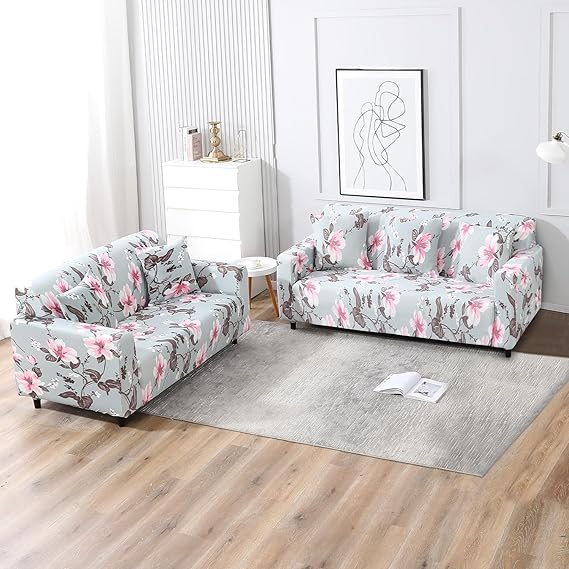 Elastic Stretchable Printed Sofa Cover, Bluish Grey