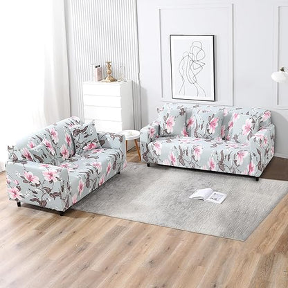Elastic Stretchable Printed Sofa Cover, Bluish Grey