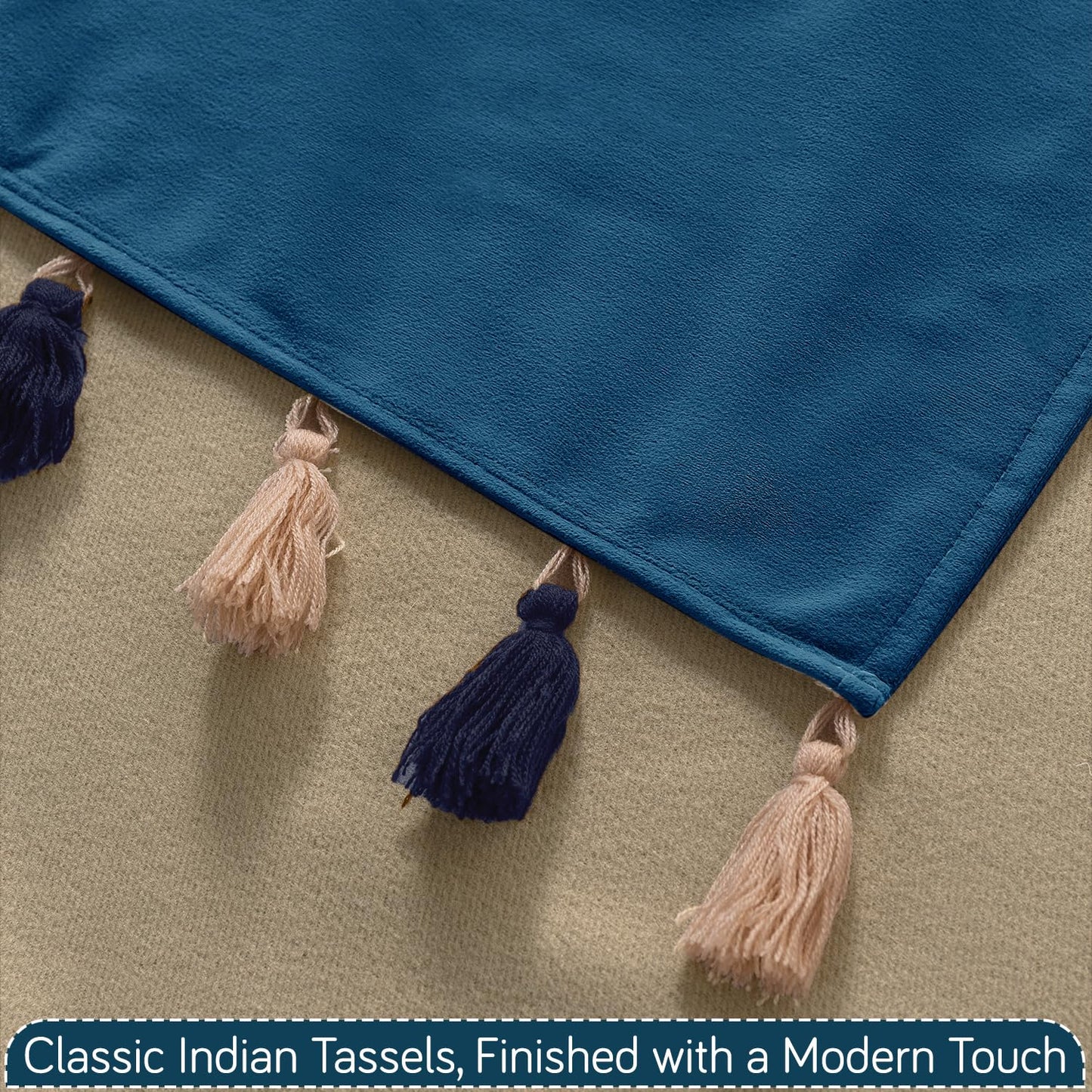 Premium Holland Velvet 5-Seater Sofa Cover (3+1+1), TasselTone Series | Sea Blue
