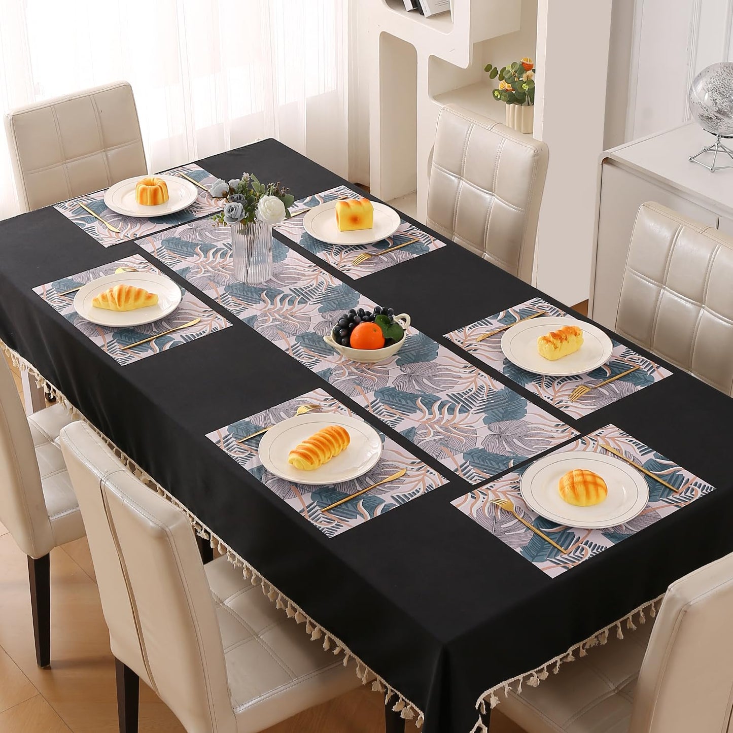 Artistic Flora PVC Washable Mats for Dining Table - Monstera Leaves