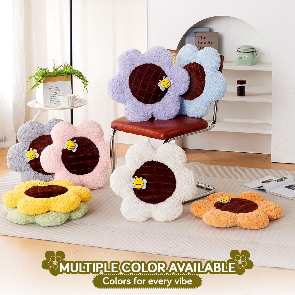 HOKIPO Sunflower Bee Cushion for Sofa & Bed, 50 cm, Green