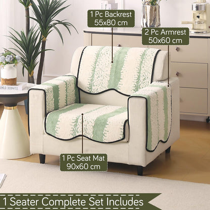 Luxury Sofa Cover Set | Seat, Back & Arm Covers | Anti-Slip Wavy Mat – Pistachio Green