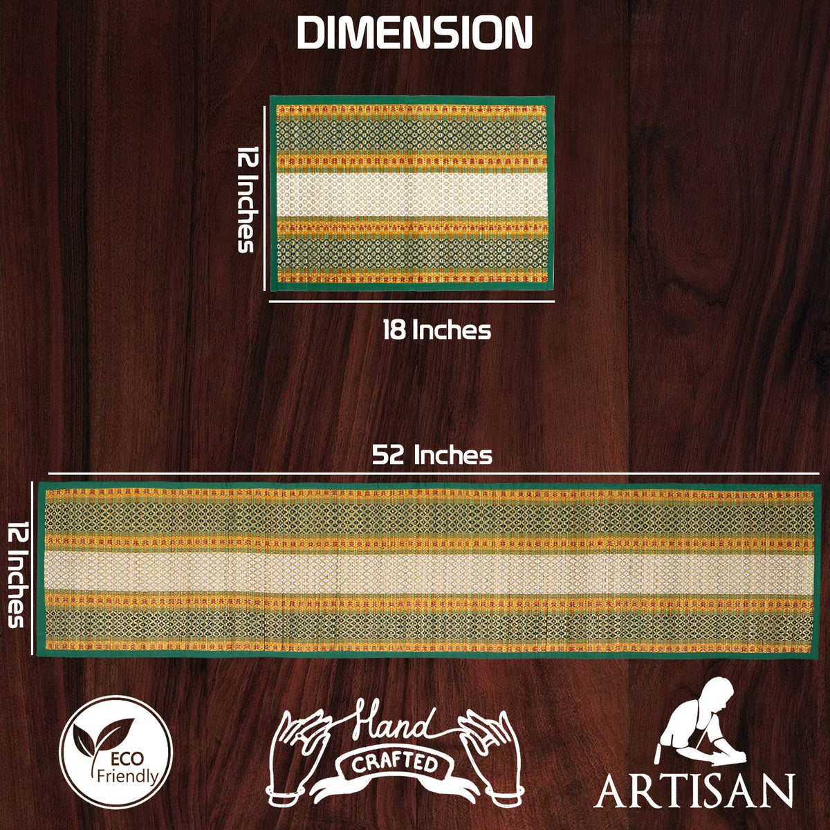 Handmade Madurkathi River Grass Dining Table Mats, Green
