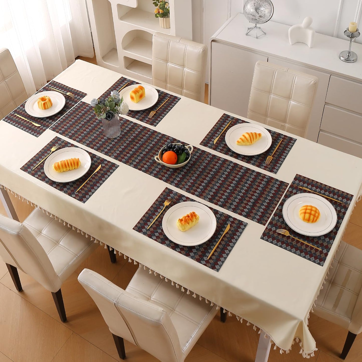 RhombusEcho Washable PVC Mats for Dining Table - Royal Maroon