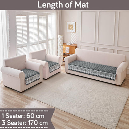 BelleLace Series Imperial Milk Velvet Sofa Cover Mat with Lace Design - Porpoise Grey