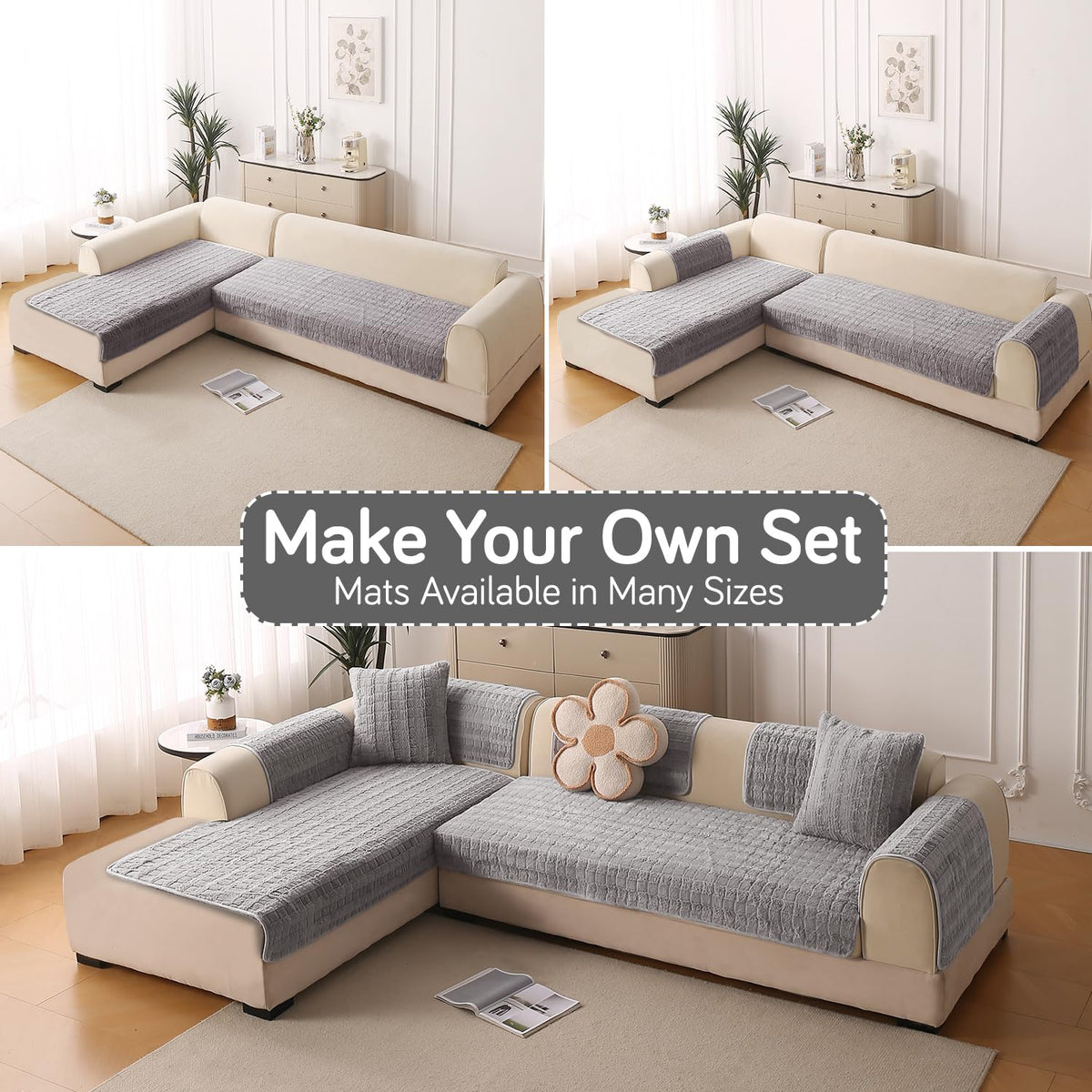 'Plush Haven' Premium Anti Slip Sofa Cover Mat, Light Grey