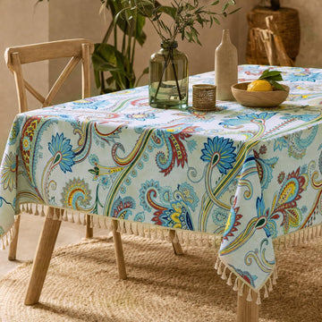 HOKIPO ShieldQuilt Table Cloth with Tassel Edge for 6 Seater, Celestial Garden - image 1