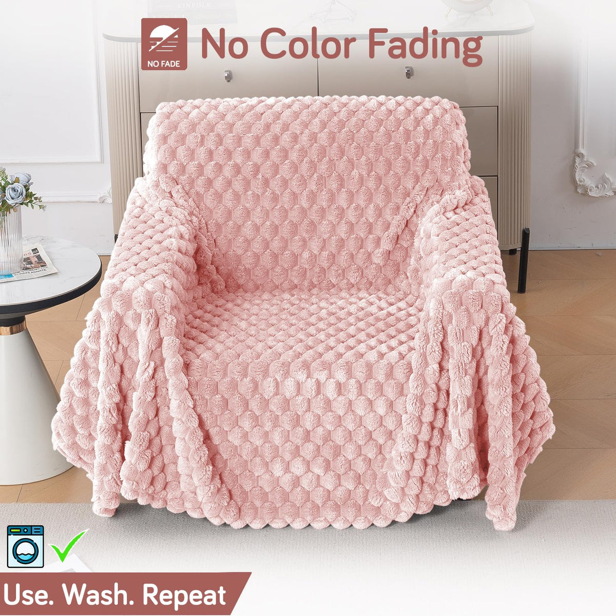 Luxury Rabbit Wool Plush Sofa Throw, Flamingo Pink