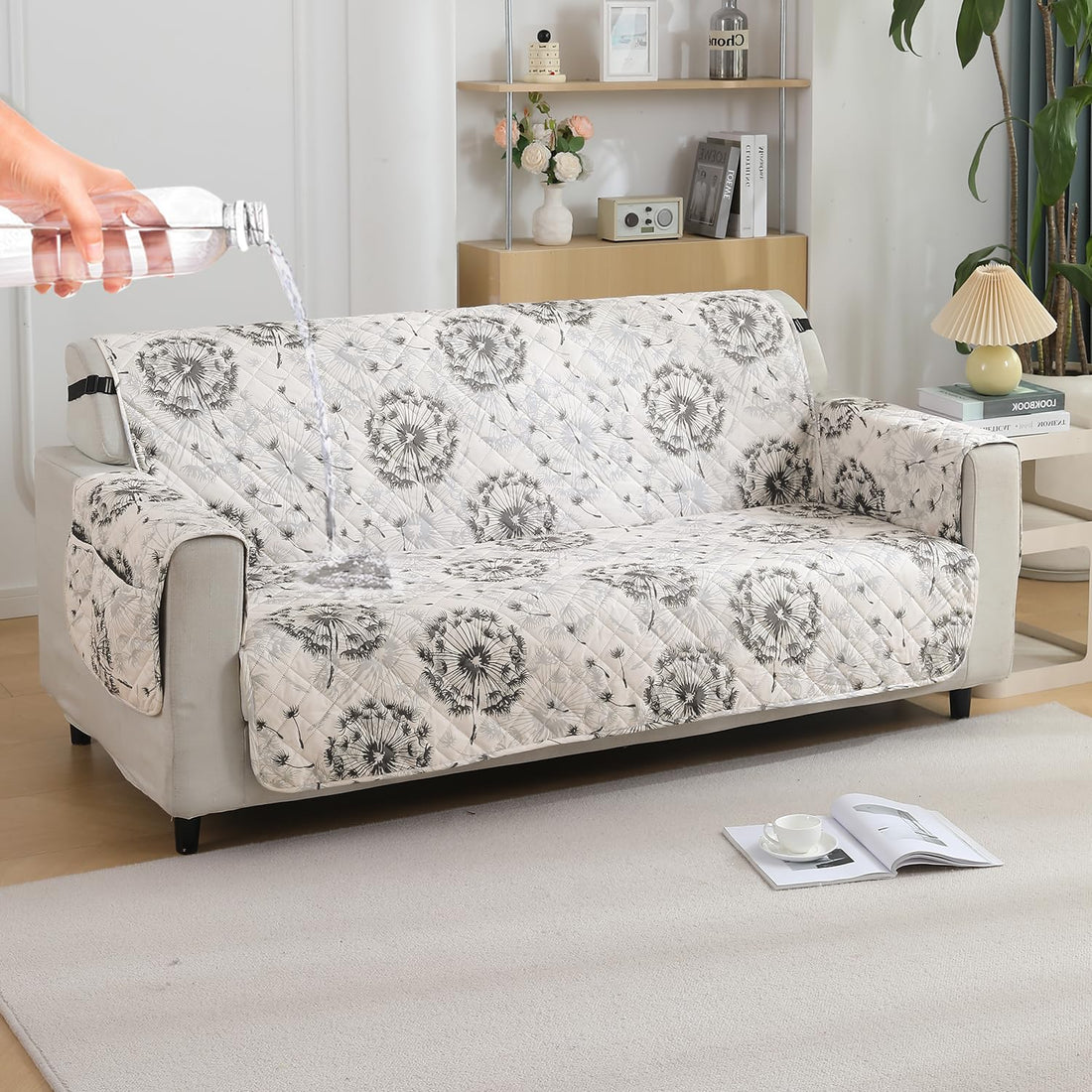 Dandelion Anchor Grey Print Quilted Waterproof Sofa Cover 
