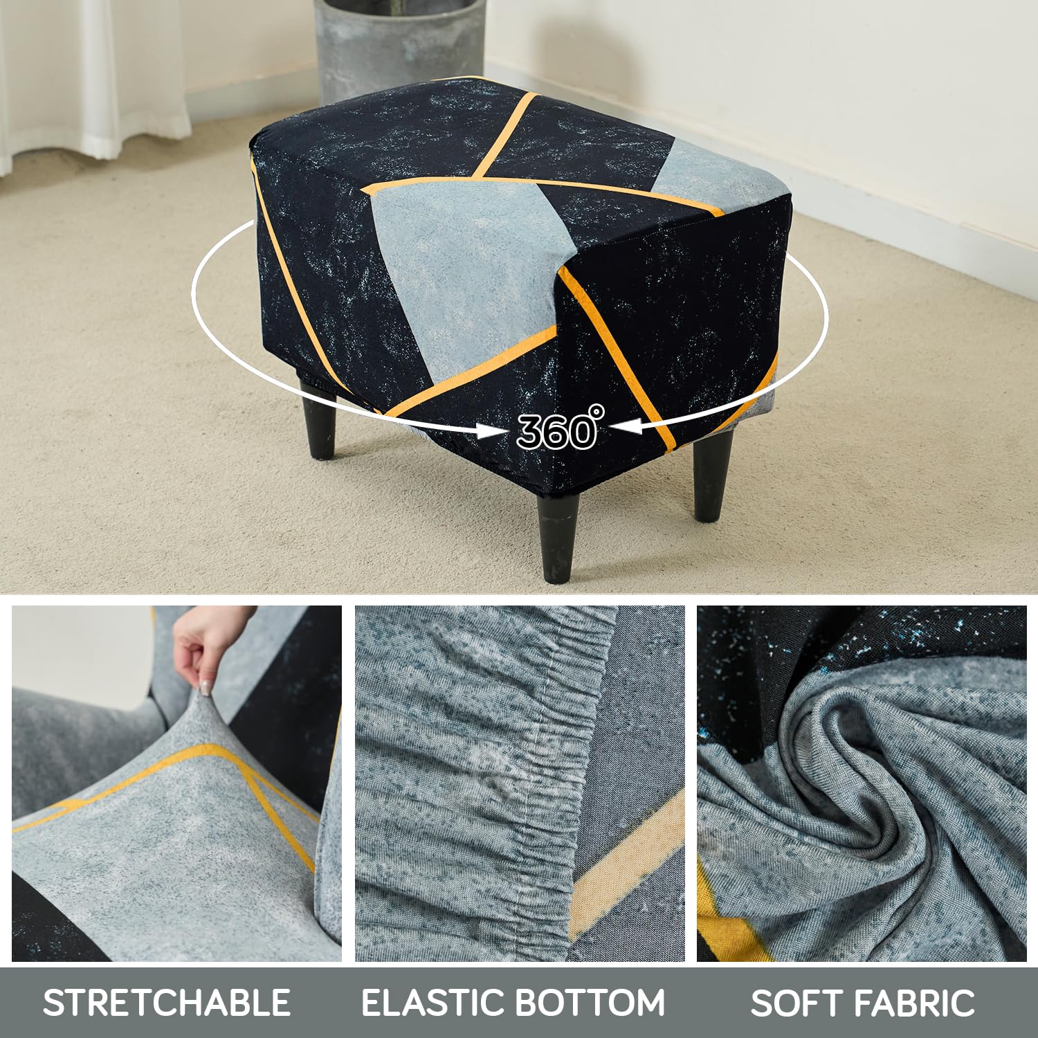 Stretchable 140 GSM Footstool Cover, Multicolor Abstract Geometry